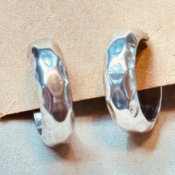 925 Sterling Silver Hoop Earrings Post Back Honeycomb Design - Picture 1 of 9